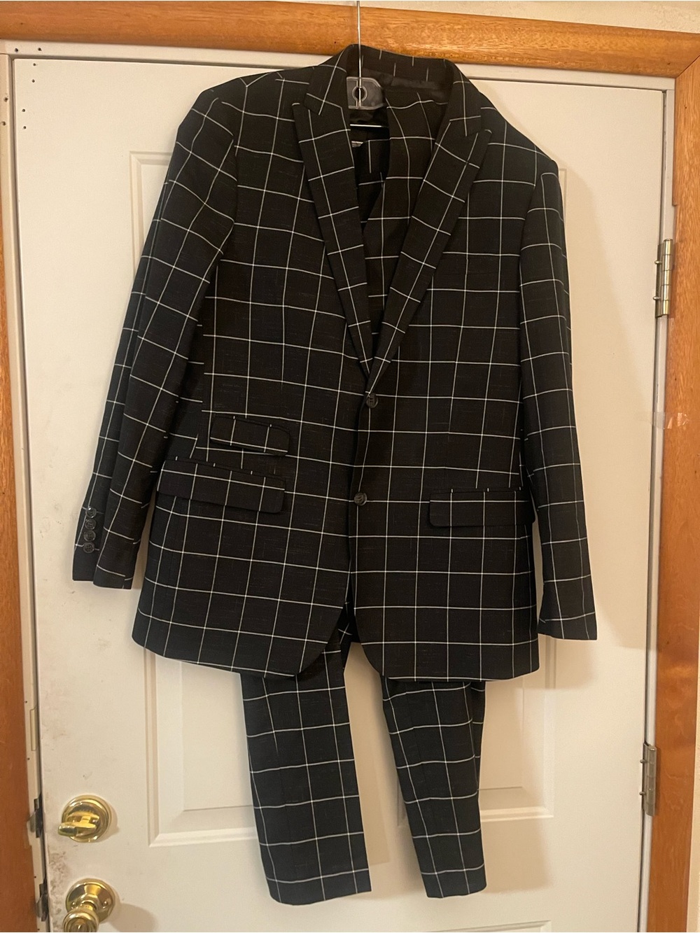 Alain Dupetit Mens 3 Piece Suit Black/White Windowpane Check 42R 36W